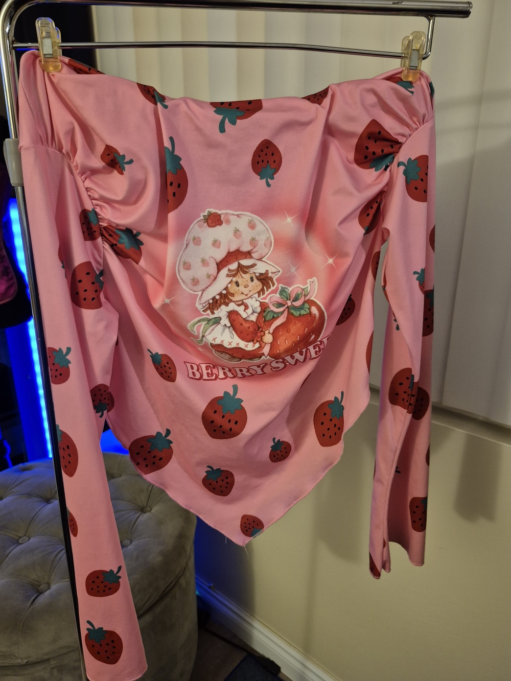SHEIN Pink Strawberry Graphic Long-Sleeve Top